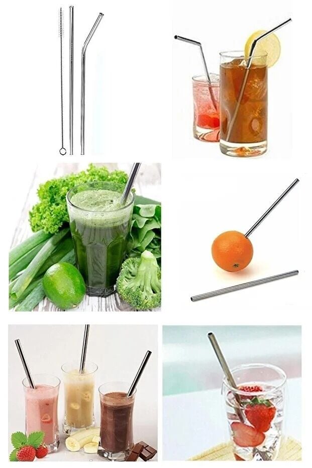 Mucit Home 2 Li Paslanmaz Çelik Pipet + Temizleme Fırçası