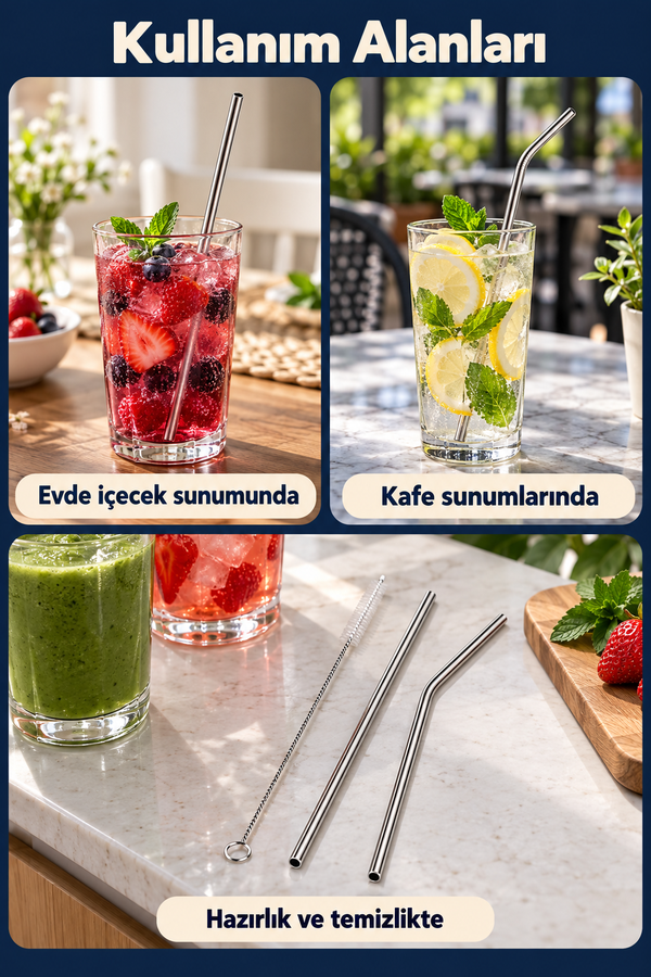 Mucit Home 2 Li Paslanmaz Çelik Pipet + Temizleme Fırçası
