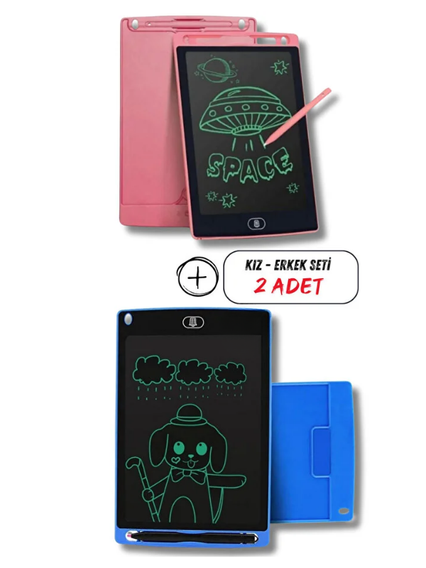 Mucit Home Kız Çocuk Pembe Tablet + Erkek Çocuk Mavi Tablet 2 ADET Digital Çocuk Yazı Çizim Tableti Lcd 8.5 Inc