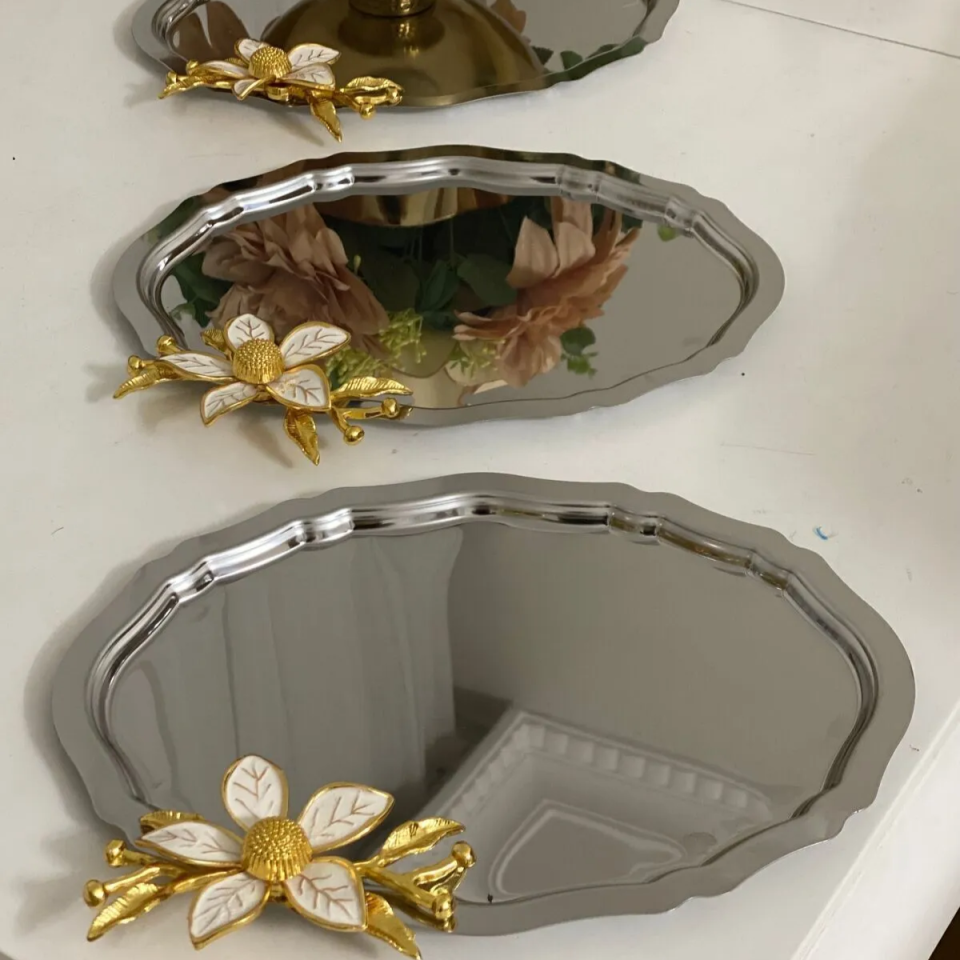 Mucit Home  Paslanmaz Çelik Kelebekli Servis , Çay ,kahve ,ikramlık Ve Sunum Tepsisi oval 1 adet