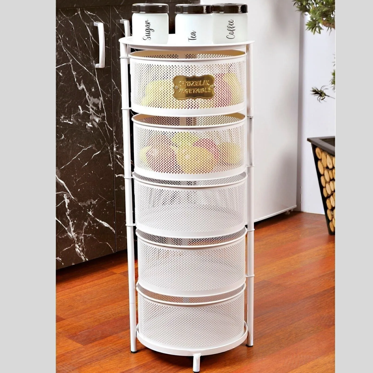 Mucit Home  Beyaz Sebzelik 5 Katlı Açılır Kapanır Paslanmaz