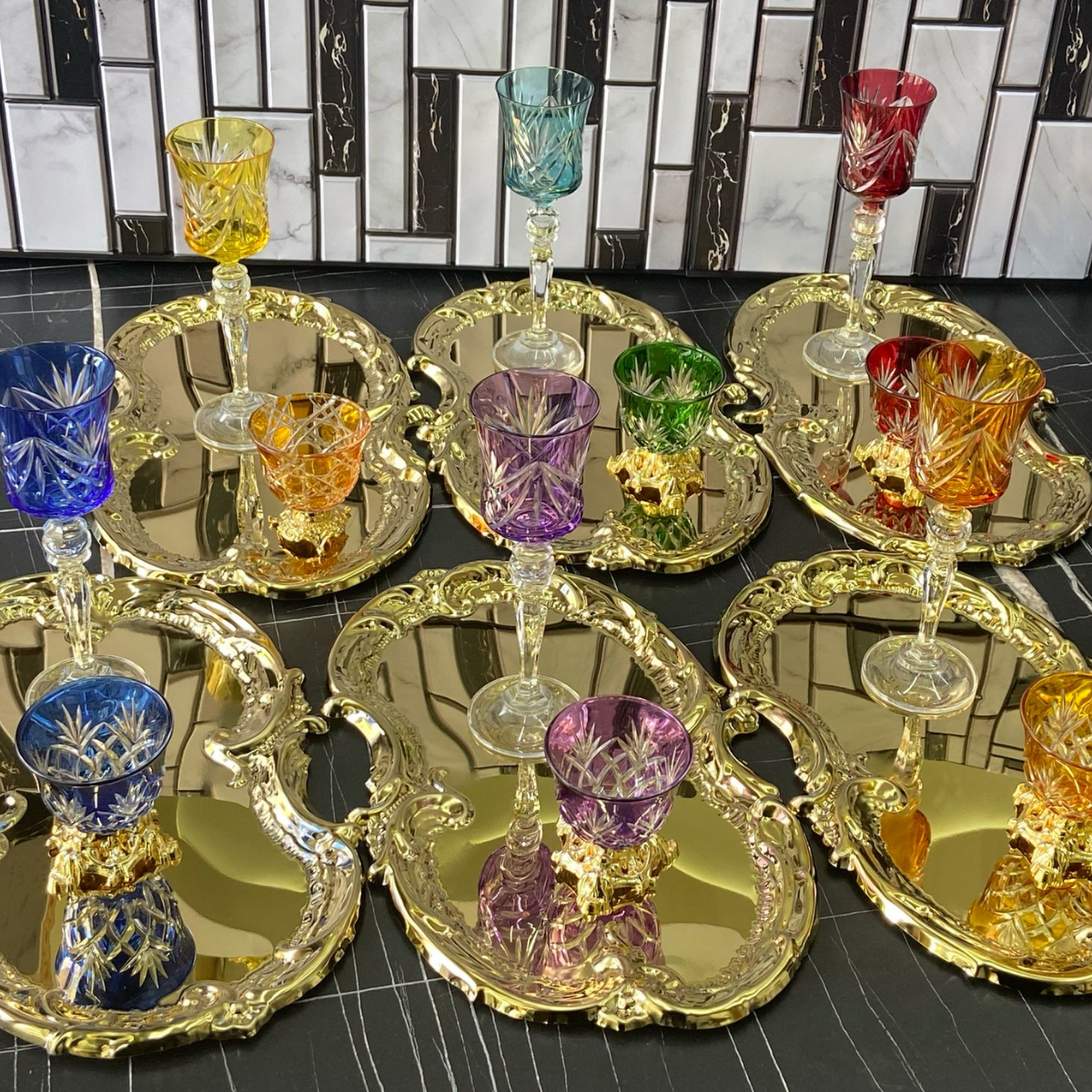 Mucit Home  Bulut Model Tepsi  Paslanmaz Bulut Gold Model Kahve Sunum tepsi 6 adet