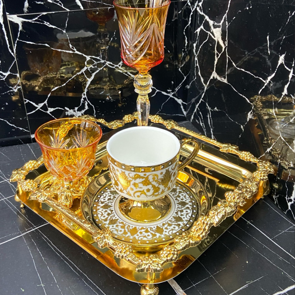 Mucit Home  Çiçek Desenli  Kahve Sunum tepsi