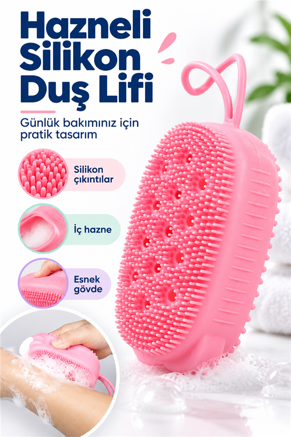 Mucit Home  Silikon Hazneli Duş Lifi – Masajlı ve Yumuşak Kese