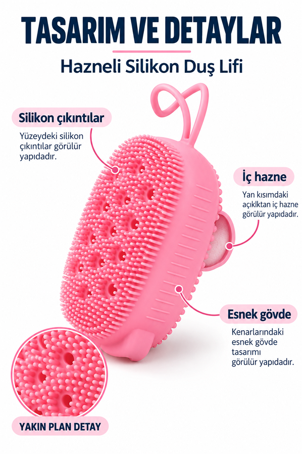 Mucit Home  Silikon Hazneli Duş Lifi – Masajlı ve Yumuşak Kese