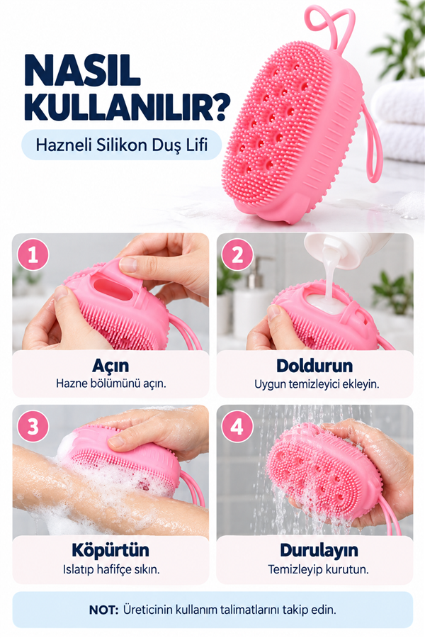 Mucit Home  Silikon Hazneli Duş Lifi – Masajlı ve Yumuşak Kese