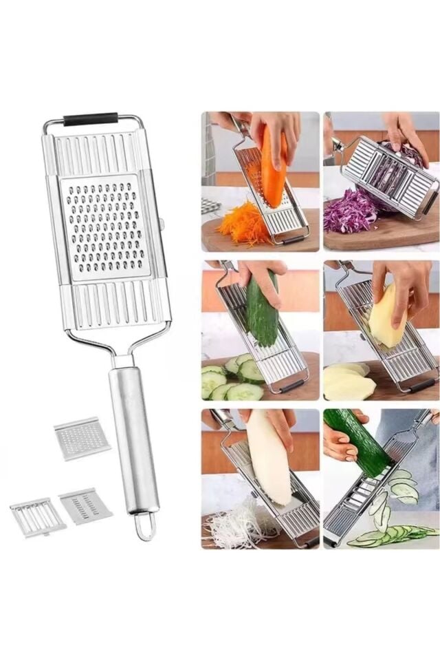 3 Başlıklı Paslanmaz Sebze Dilimleyici – Ergonomik Tutma Kolu & Kaydırmaz Taban