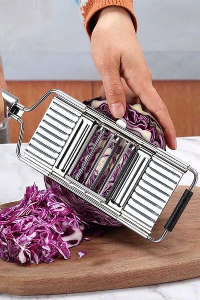 3 Başlıklı Paslanmaz Sebze Dilimleyici – Ergonomik Tutma Kolu & Kaydırmaz Taban