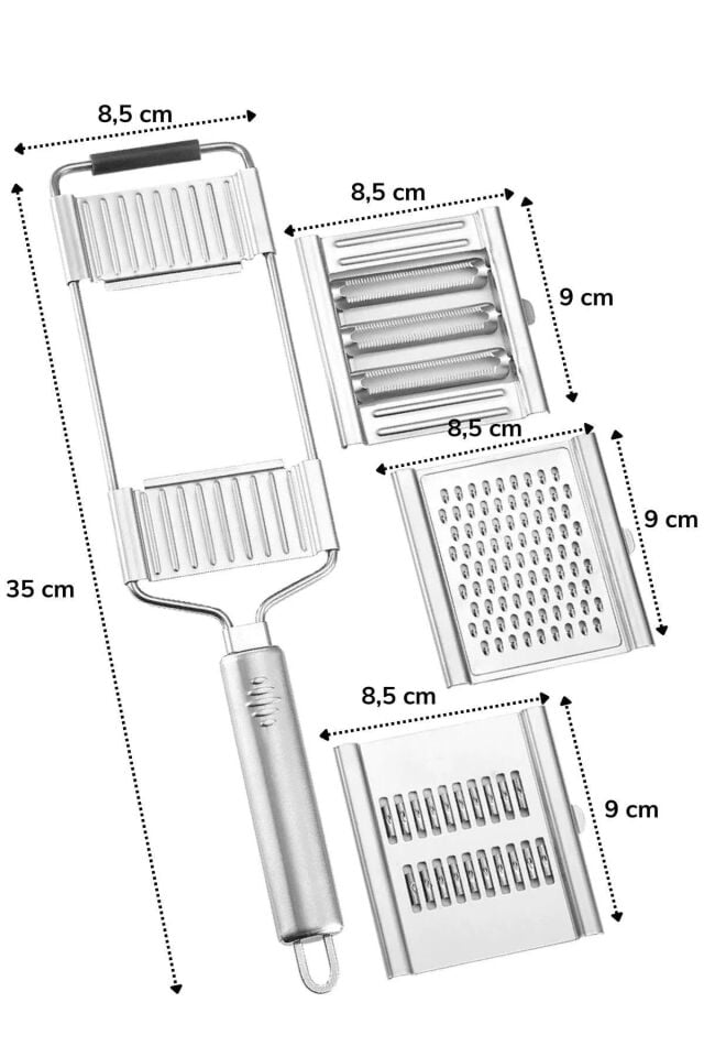 3 Başlıklı Paslanmaz Sebze Dilimleyici – Ergonomik Tutma Kolu & Kaydırmaz Taban