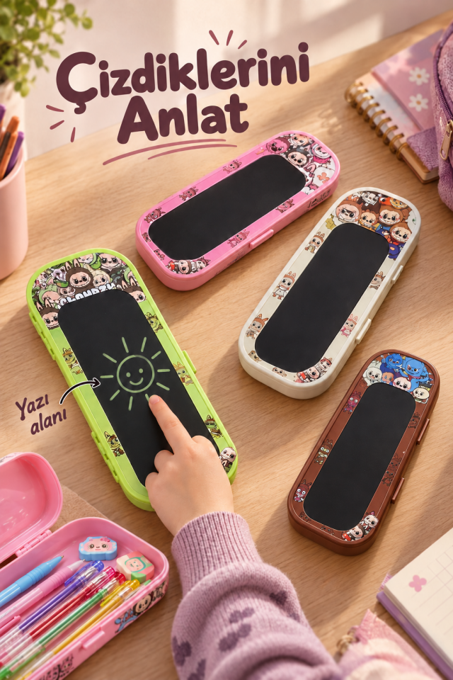 Mucit Home Kalemlik Kutulu Labubu Detaylı Çocuk Tablet Ve Kalemlik Yaz Sil Yazı Tahtası
