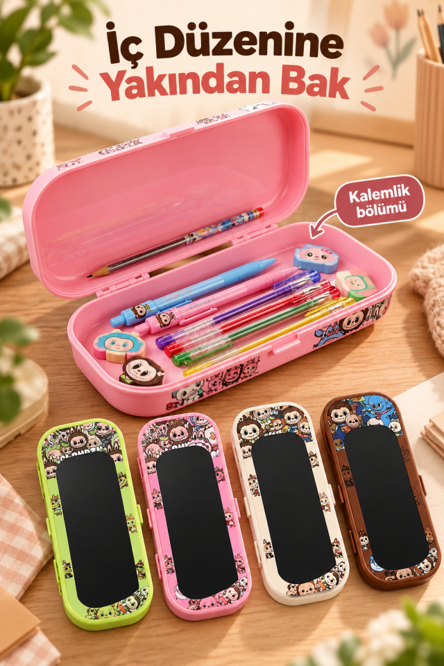 Mucit Home Kalemlik Kutulu Labubu Detaylı Çocuk Tablet Ve Kalemlik Yaz Sil Yazı Tahtası