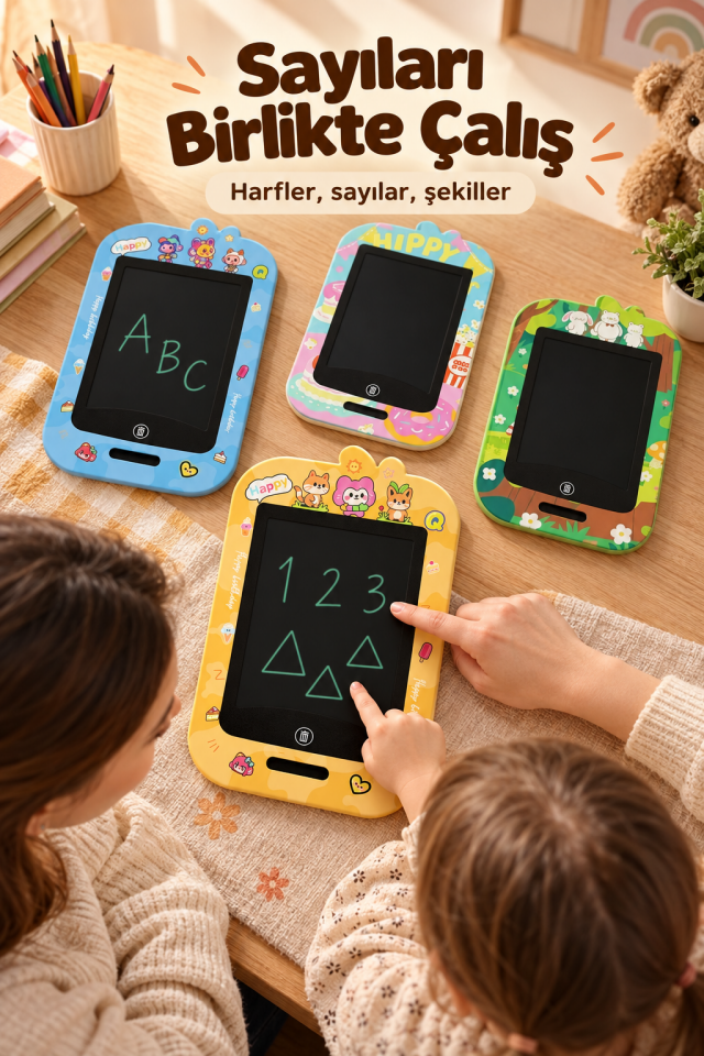 Mucit Home Sevimli Çocuk Tableti Kalemli -Karne Okul Hediyesi Yaz Sil Yazı Tahtası