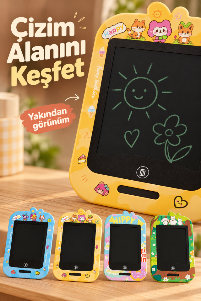 Mucit Home Sevimli Çocuk Tableti Kalemli -Karne Okul Hediyesi Yaz Sil Yazı Tahtası