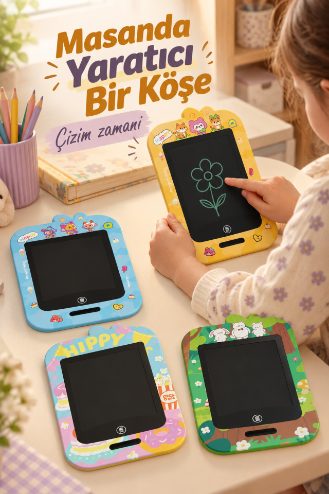 Mucit Home Sevimli Çocuk Tableti Kalemli -Karne Okul Hediyesi Yaz Sil Yazı Tahtası