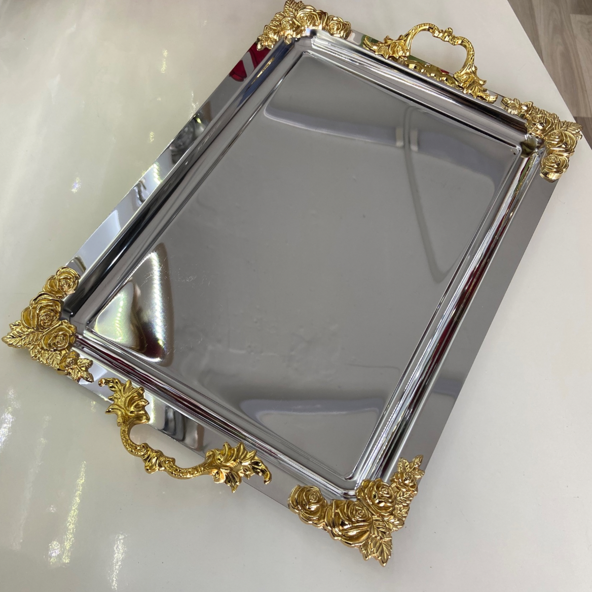 Mucit Home  ÇAY TEPSİ PASLANMAZ GÜMÜŞ KİŞİLİK ÇELİK TEPSİ