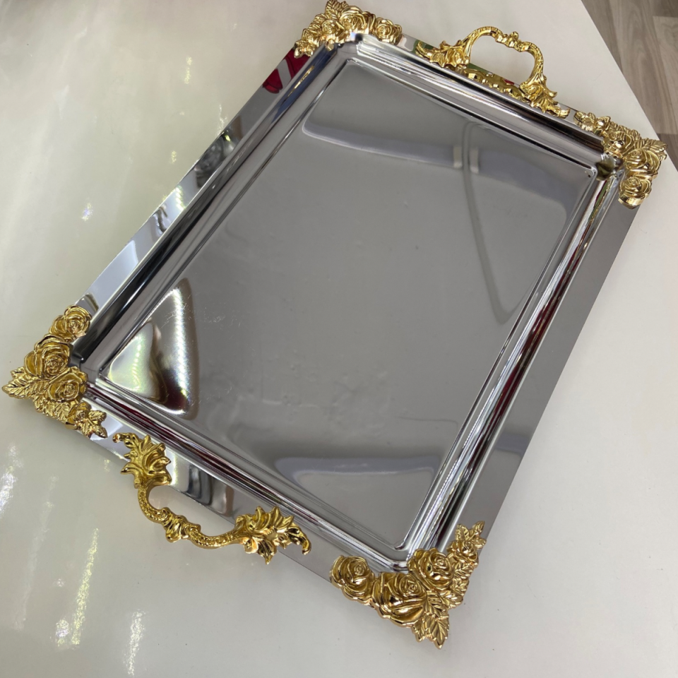 Mucit Home  ÇAY TEPSİ PASLANMAZ GÜMÜŞ KİŞİLİK ÇELİK TEPSİ