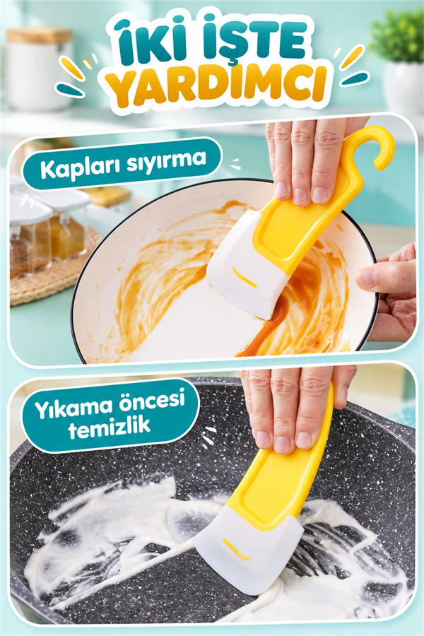 Mucit Home Tava Taban Temizliği İçin Silikon Spatula Tava ve Bulaşık Yıkamak için Silikon Sıyırıcı