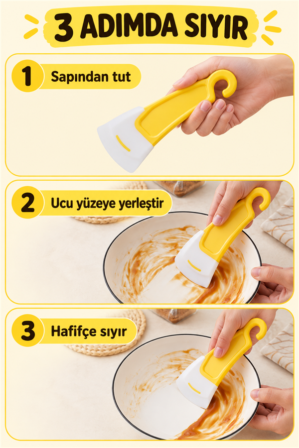 Mucit Home Tava Taban Temizliği İçin Silikon Spatula Tava ve Bulaşık Yıkamak için Silikon Sıyırıcı