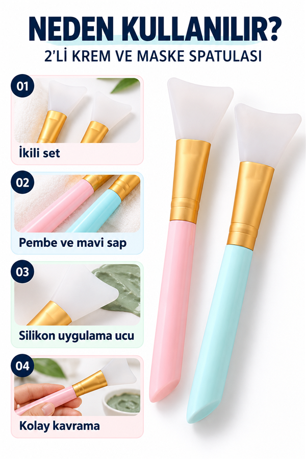 Mucit Home 2 Li Krem Maske Spatulası Kolay Uygulama Fırçası