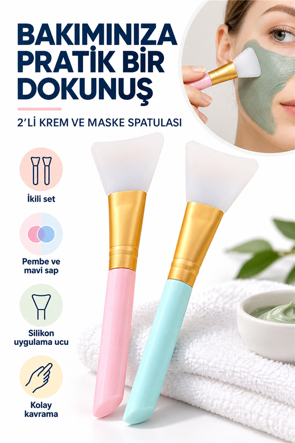 Mucit Home 2 Li Krem Maske Spatulası Kolay Uygulama Fırçası