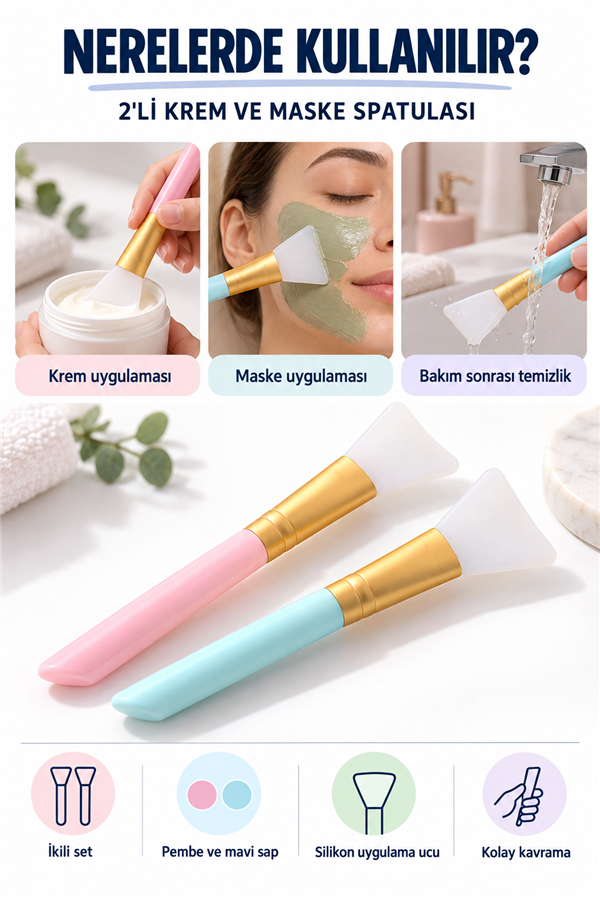 Mucit Home 2 Li Krem Maske Spatulası Kolay Uygulama Fırçası