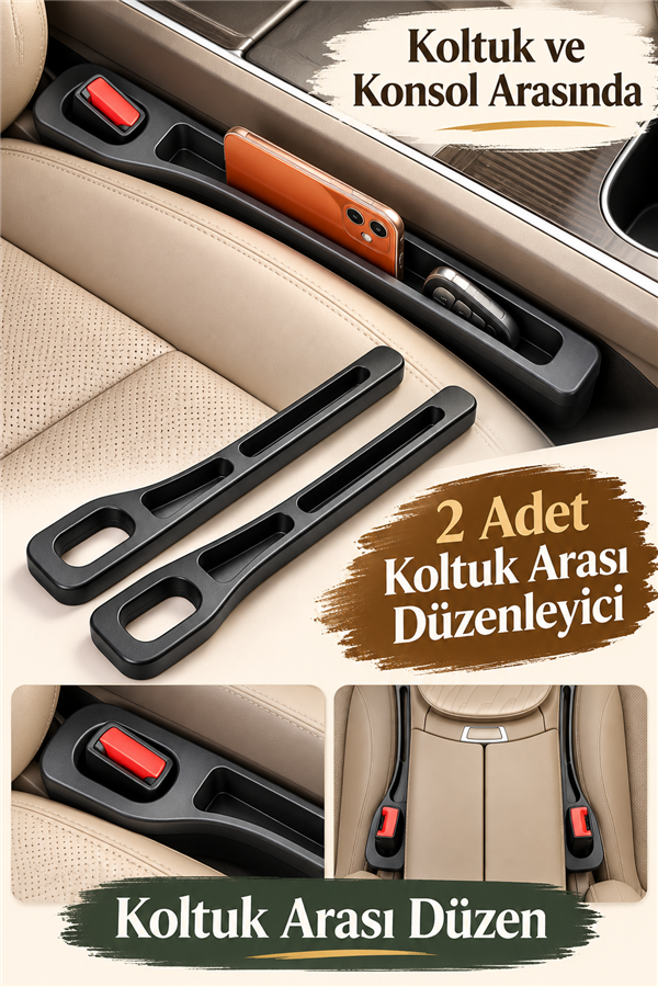 Mucit Home 2 Adet Araba Koltuk Arası Düşme Engelleyici Organizer Araç İçi Telefon Tutucu Siyah Renk