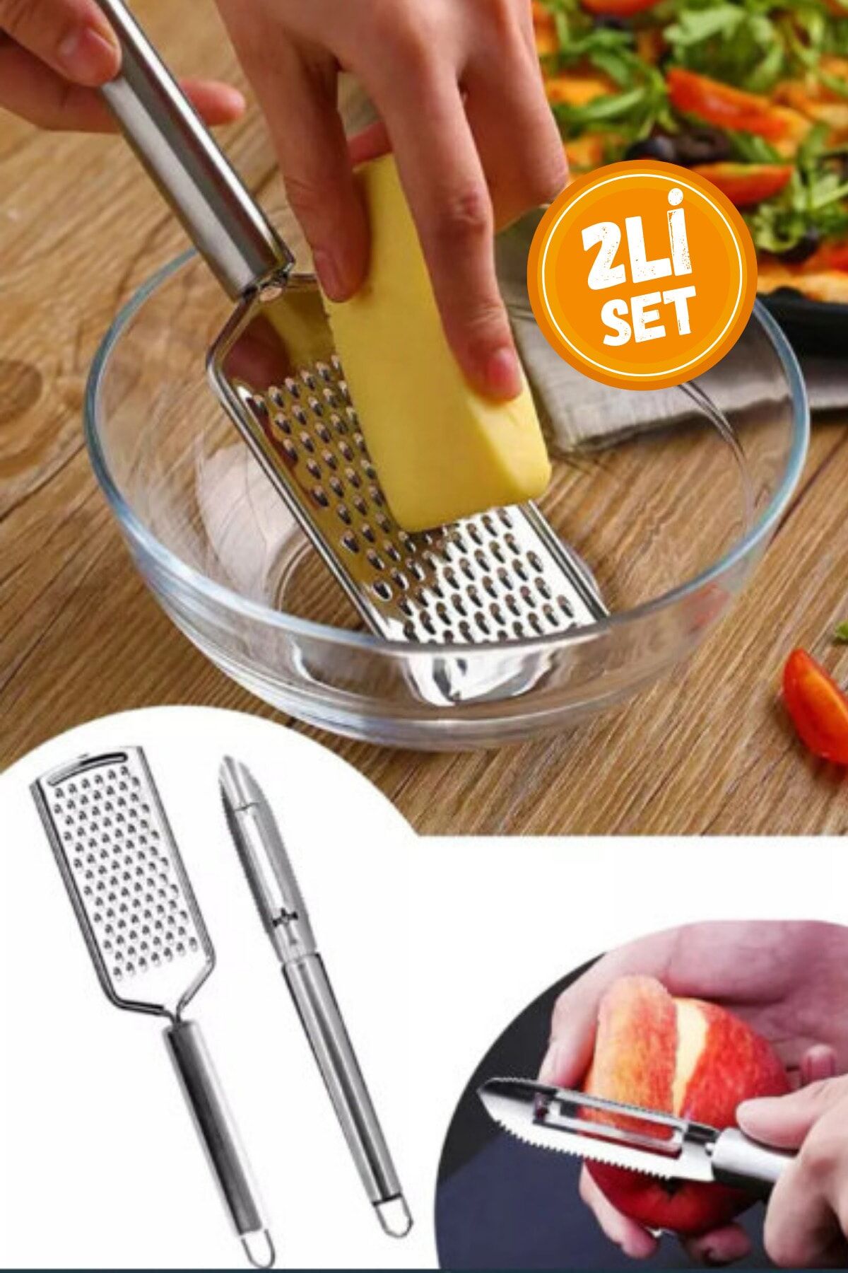 Mucit Home 2li Set Paslanmaz Çelik Rende Ve Soyacak Peynir Çikolata Zencefil Patates Limon Rende Sebze Soyucu