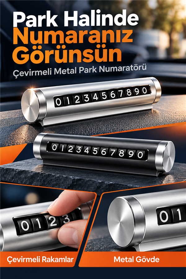 Mucit Home Metal Araba Numaratörü Siyah Çevirmeli Araç İçi Telefon Park Numarası Parkmatik