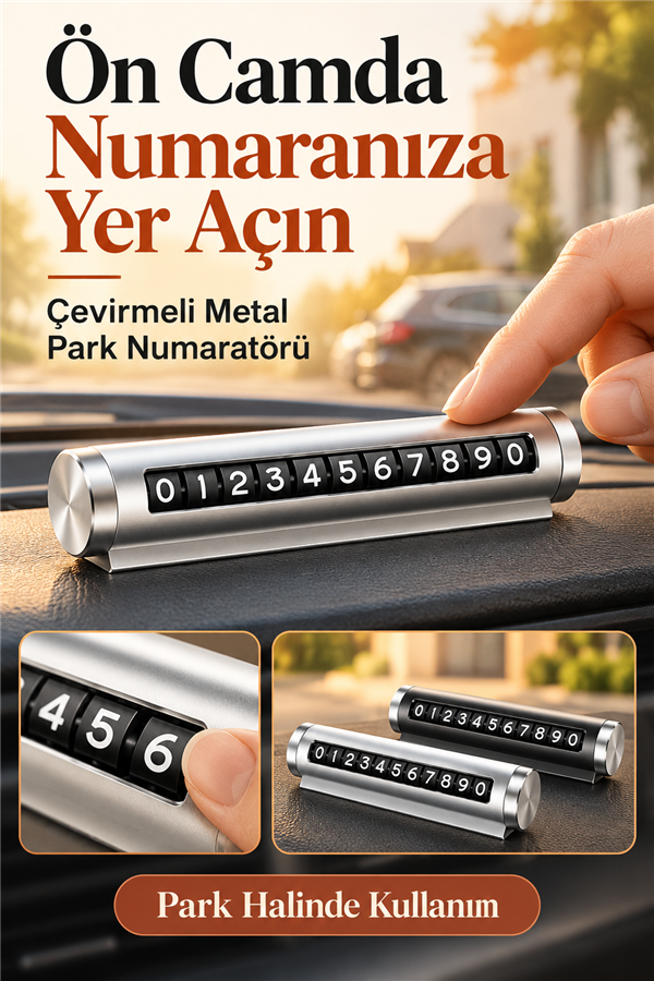 Mucit Home Metal Araba Numaratörü Siyah Çevirmeli Araç İçi Telefon Park Numarası Parkmatik