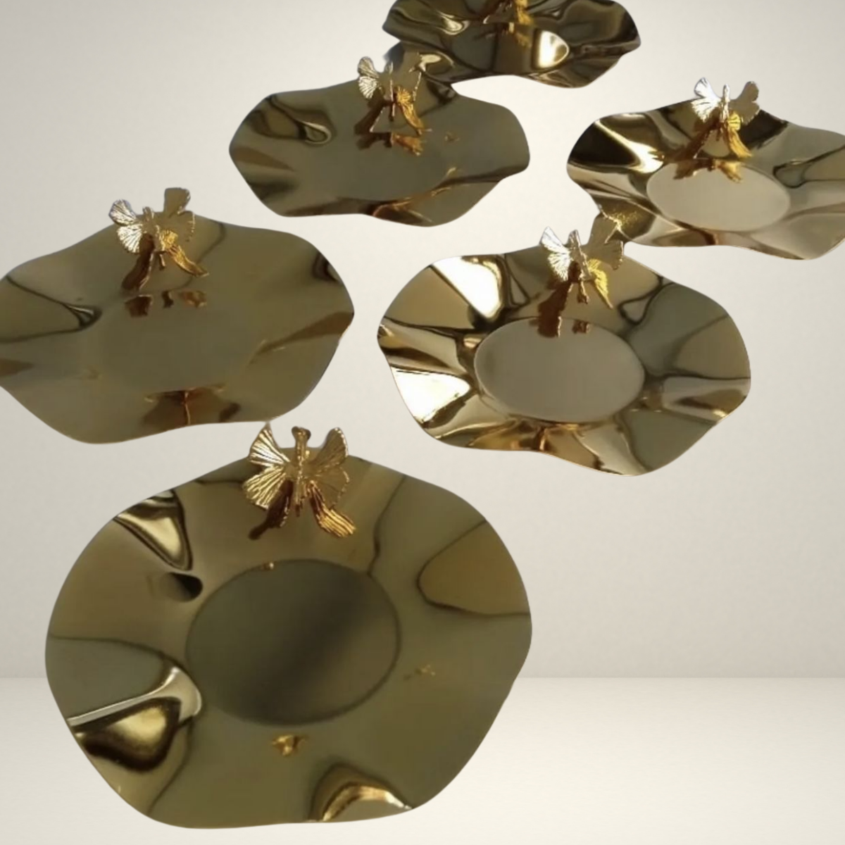 Mucit Home  6 Li Gold Dalgali Model Kelebek Aksesuarlı Çay Tabağı Lux Sunum