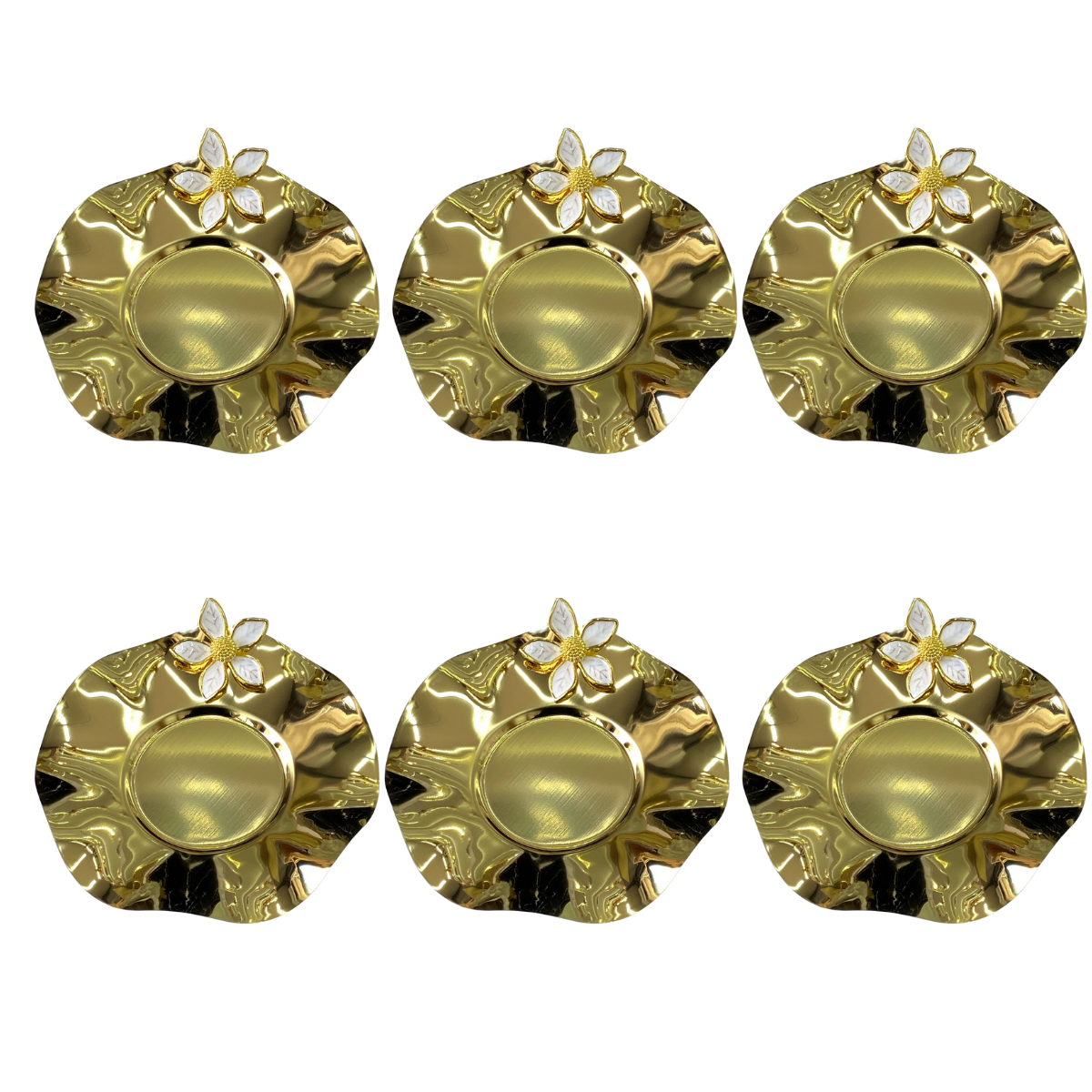 Mucit Home  Paslanmaz Gold  Çay Tabağı - Dalgalı Model Çiçekli (6 Adet)