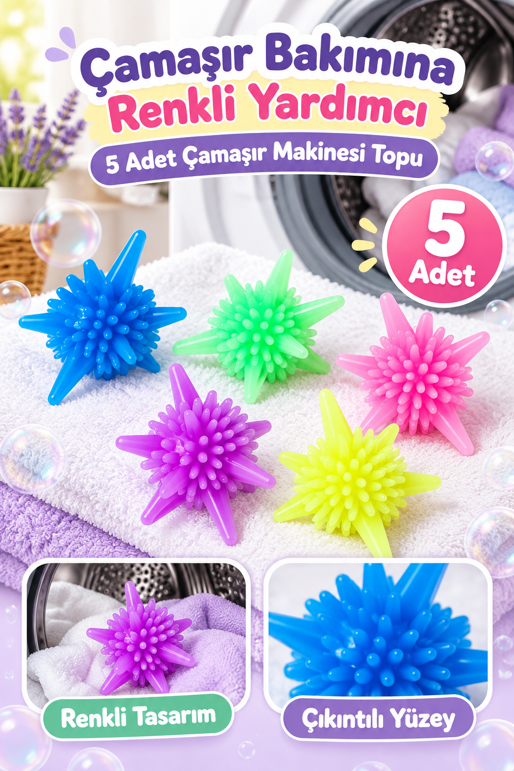 Mucit Home 5 Adet Çamaşır Makine Topu Lekelere Karşı Koruma, Karışıklık Önleme, Düğüm Önleyici