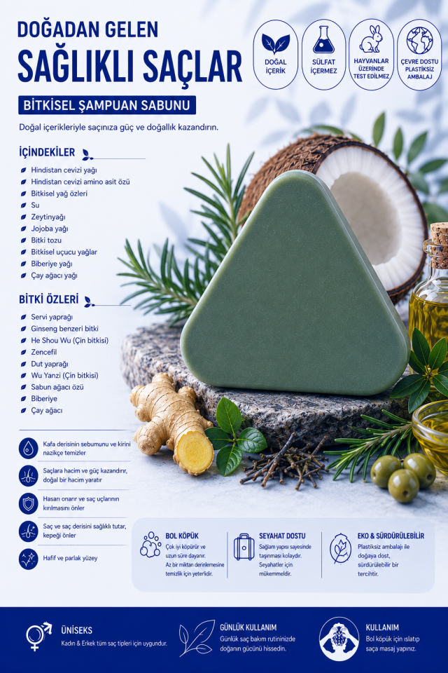 Mucit Home Nature Bitkisel  Sabunu | Biberiye, Çay Ağacı, Hindistan Cevizi ve Zeytinyağlı | Saç Dökülmesine Karşı Destekleyici Bakım | Kepek Karşıtı