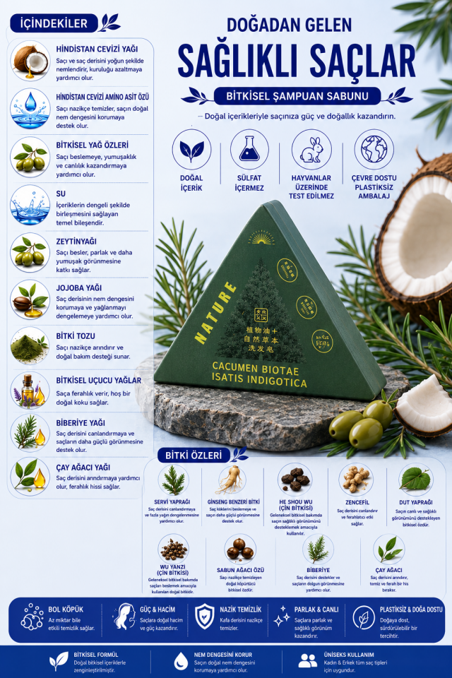 Mucit Home Nature Bitkisel  Sabunu | Biberiye, Çay Ağacı, Hindistan Cevizi ve Zeytinyağlı | Saç Dökülmesine Karşı Destekleyici Bakım | Kepek Karşıtı