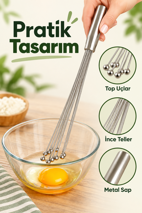 Mucit Home Ayarlanabilir Paslanmaz Çelik Metal Boncuk Top Uçlu Çırpıcı Sos Karıştırıcı Top Uçlu Yumurta Çırpıcı