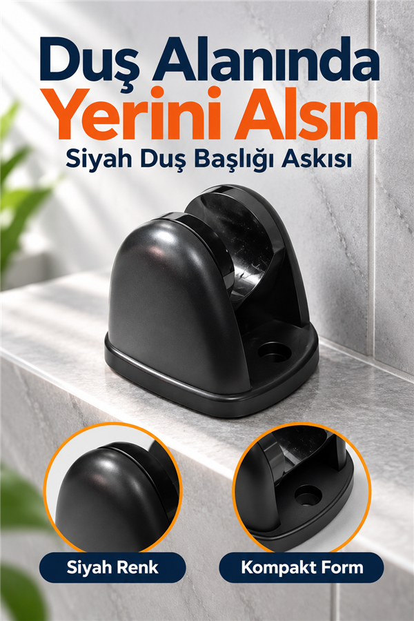 Mucit Home Siyah Mafsal Duş Başlığı Hortum Askısı