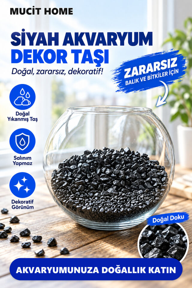 Mucit Home Siyah Beyaz Fanus Taşı Akvaryum Balık Taşı