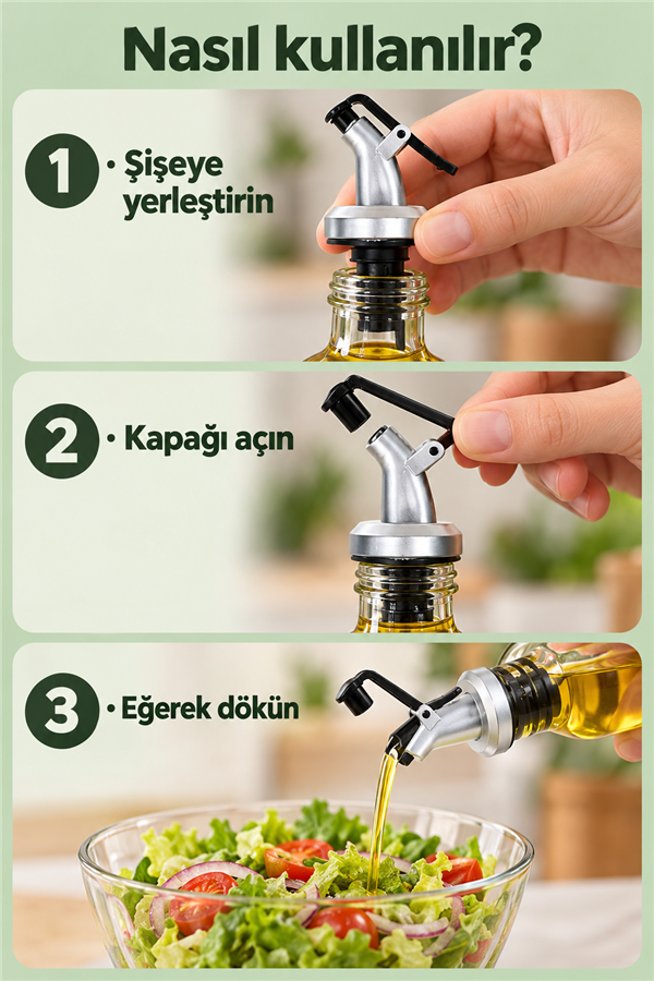 Mucit Home 1 Adet Damlatmaz Kapaklı Şişe Tıpası Sızdırmaz Yağdanlık Ucu Kapağı Tıpası Yağ Şişesi Başlığı