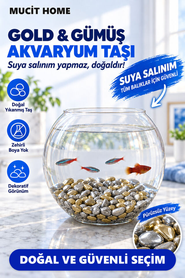 Mucit Home Gold Gümüş Karışık Fanus Taşı Akvaryum Balık Taşı