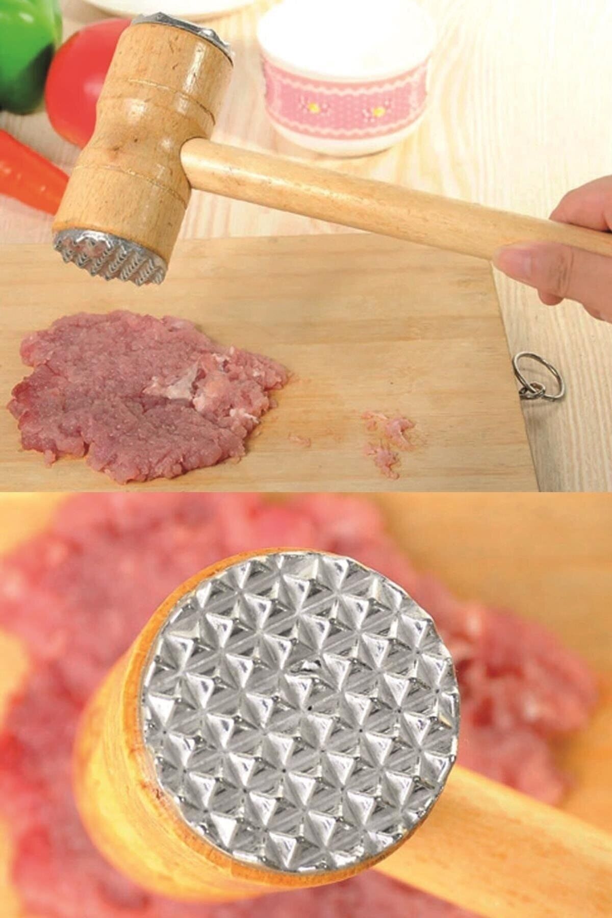 Mucit Home Bambu Saplı Et Dövme Tokmağı Çift Taraflı Et Dövücü
