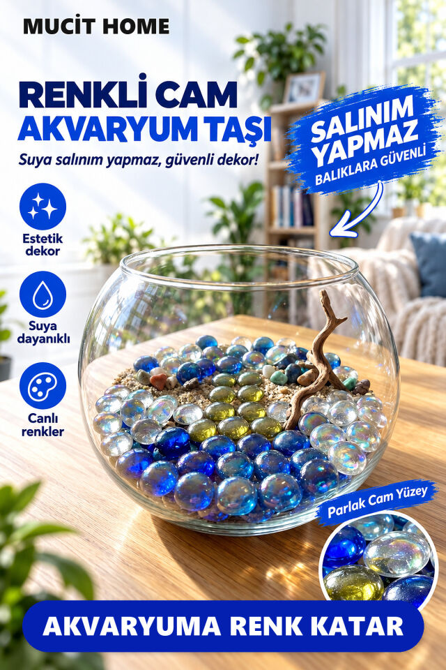 Mucit Home Renkli Cam Taş Fanus Taşı Akvaryum Balık Taşı