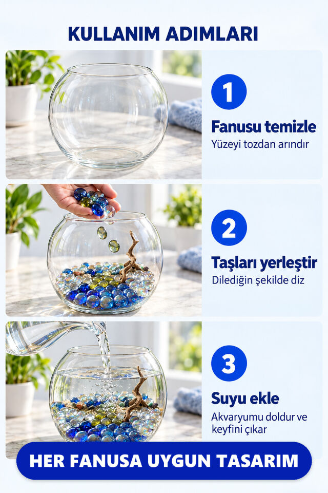 Mucit Home Renkli Cam Taş Fanus Taşı Akvaryum Balık Taşı