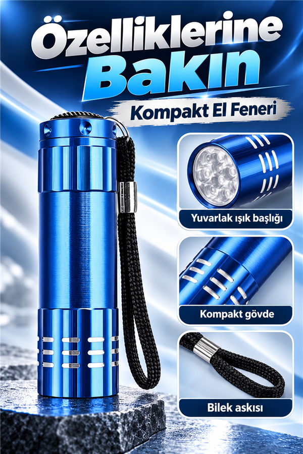 Mucit Home 9 LED’li Pilli El Feneri Pratik ve Ekonomik Aydınlatma Kompakt Günlük Kullanım