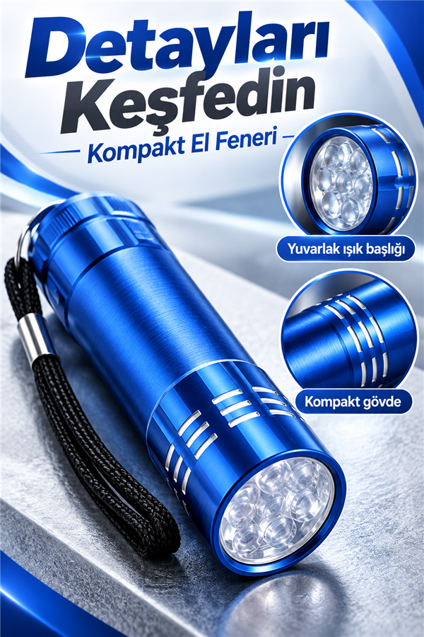 Mucit Home 9 LED’li Pilli El Feneri Pratik ve Ekonomik Aydınlatma Kompakt Günlük Kullanım