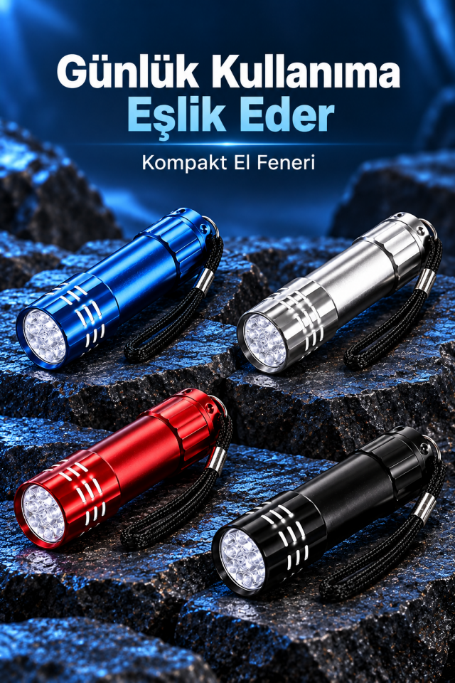 Mucit Home 9 LED’li Pilli El Feneri Pratik ve Ekonomik Aydınlatma Kompakt Günlük Kullanım