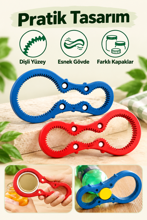 Mucit Home Kaymaz Silikon Esnek 3 Kademeli Kavanoz Şişe Açma Aparatı