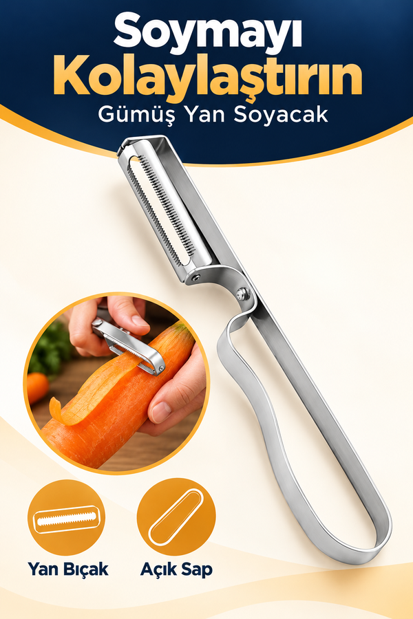 Mucit Home Gümüş Yan Soyacak Patates Sebze Soyacağı Paslanmaz Çelik Ergonomik Pratik Soyma Aparatı
