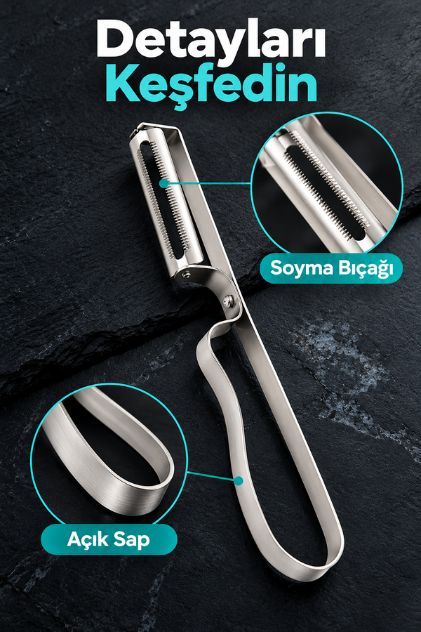 Mucit Home Gümüş Yan Soyacak Patates Sebze Soyacağı Paslanmaz Çelik Ergonomik Pratik Soyma Aparatı