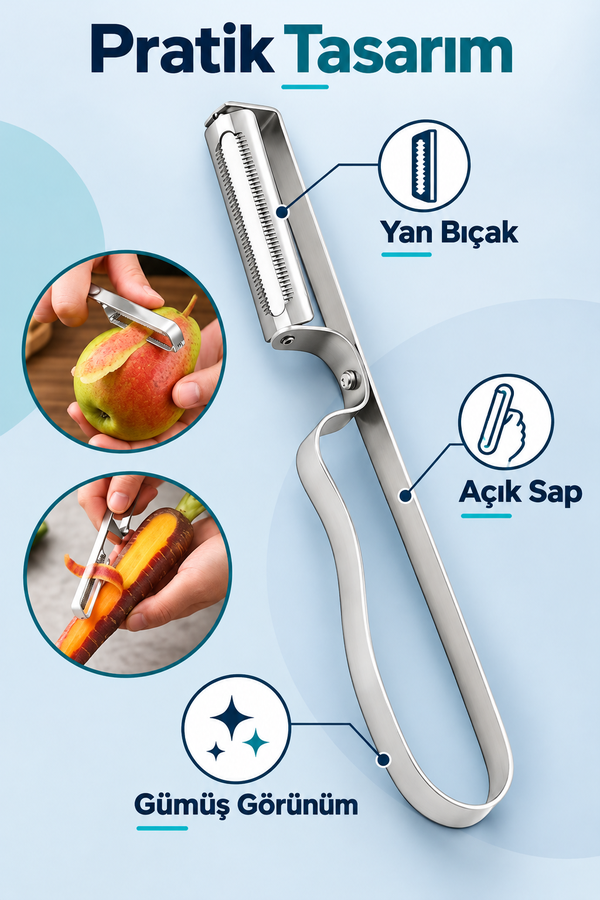 Mucit Home Gümüş Yan Soyacak Patates Sebze Soyacağı Paslanmaz Çelik Ergonomik Pratik Soyma Aparatı