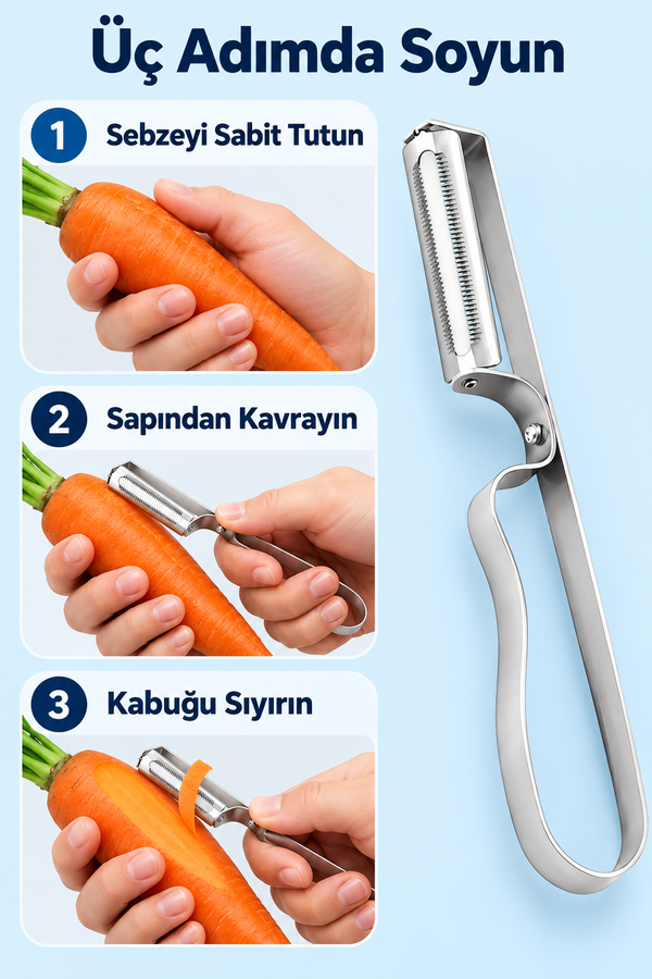 Mucit Home Gümüş Yan Soyacak Patates Sebze Soyacağı Paslanmaz Çelik Ergonomik Pratik Soyma Aparatı